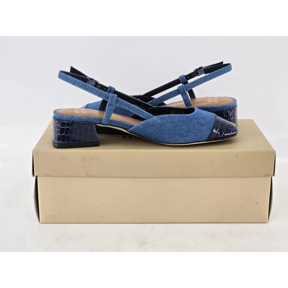 Donald Pliner Revaldn Slingback Heels Womens 6 Navy Multi Denim - New